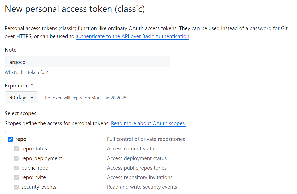 Token repo scope