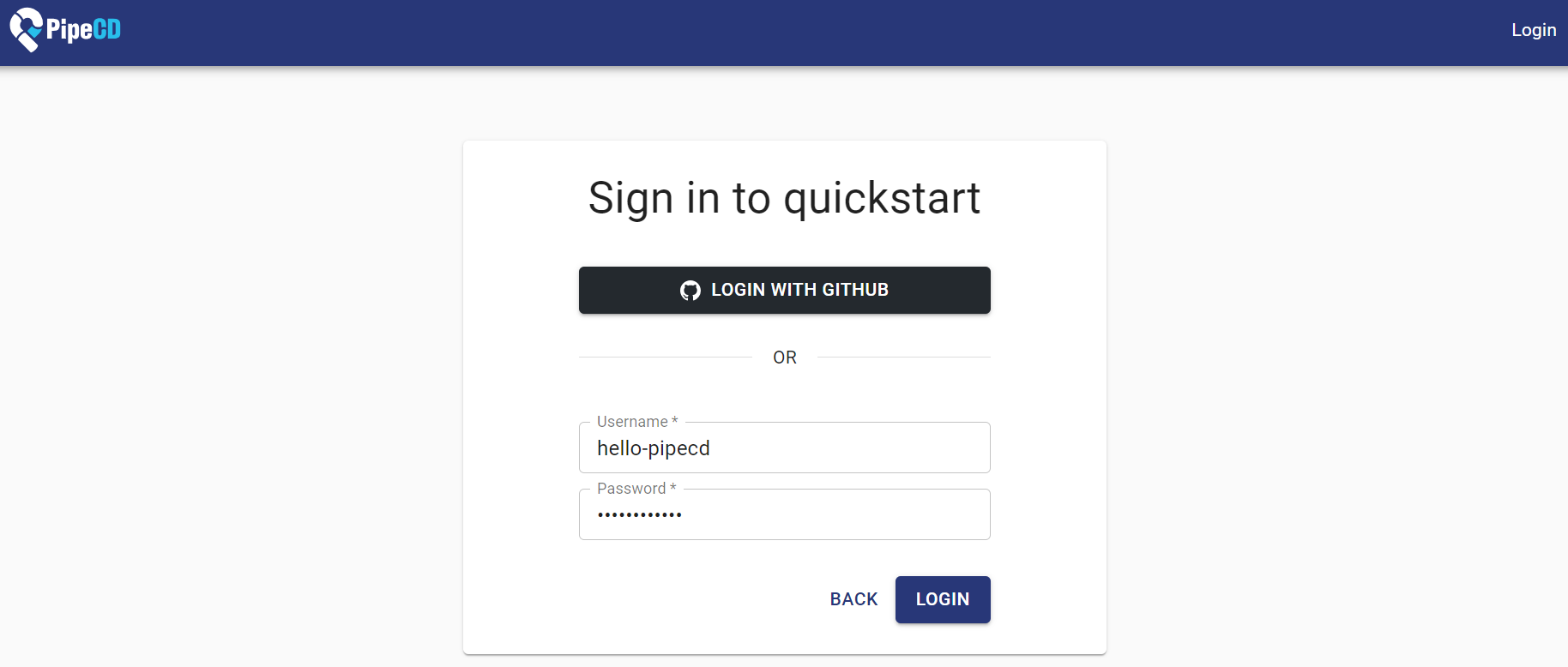 PipeCD console login