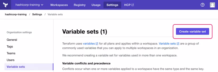 Settings — Variable sets