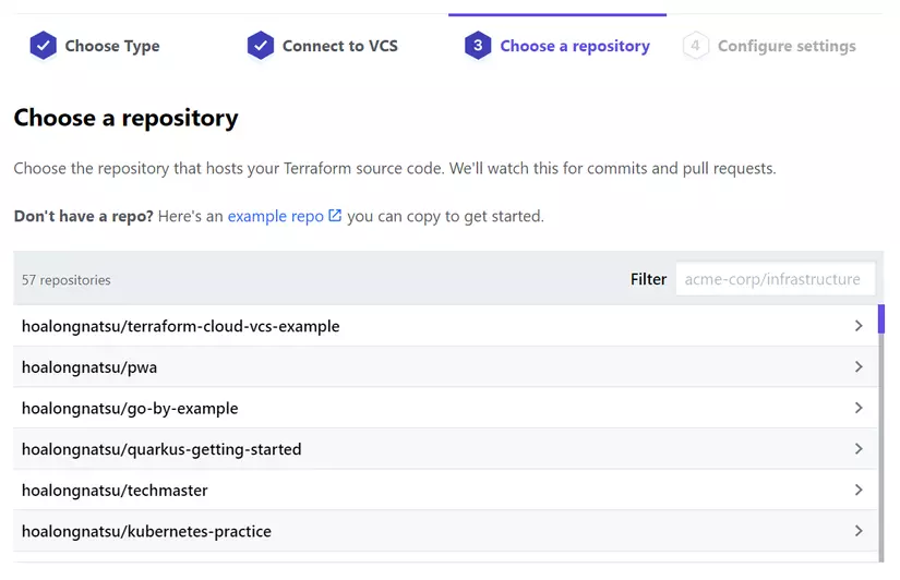 Choose the repository