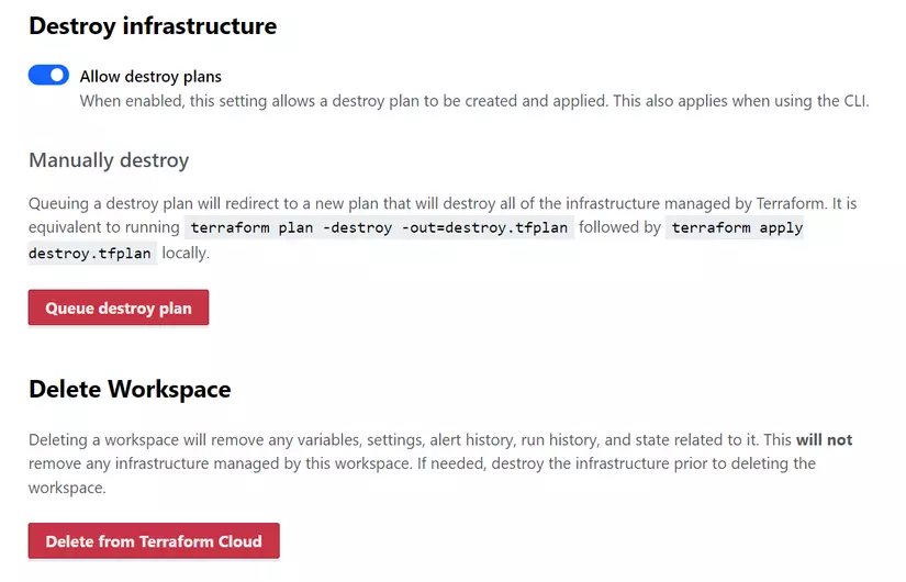 Delete from Terraform Cloud
