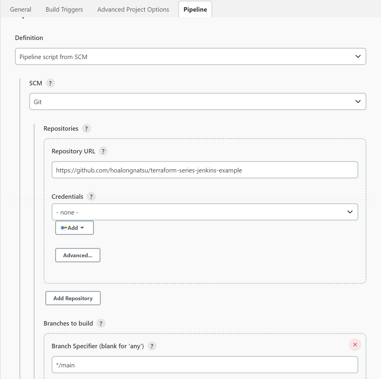 Pipeline configuration
