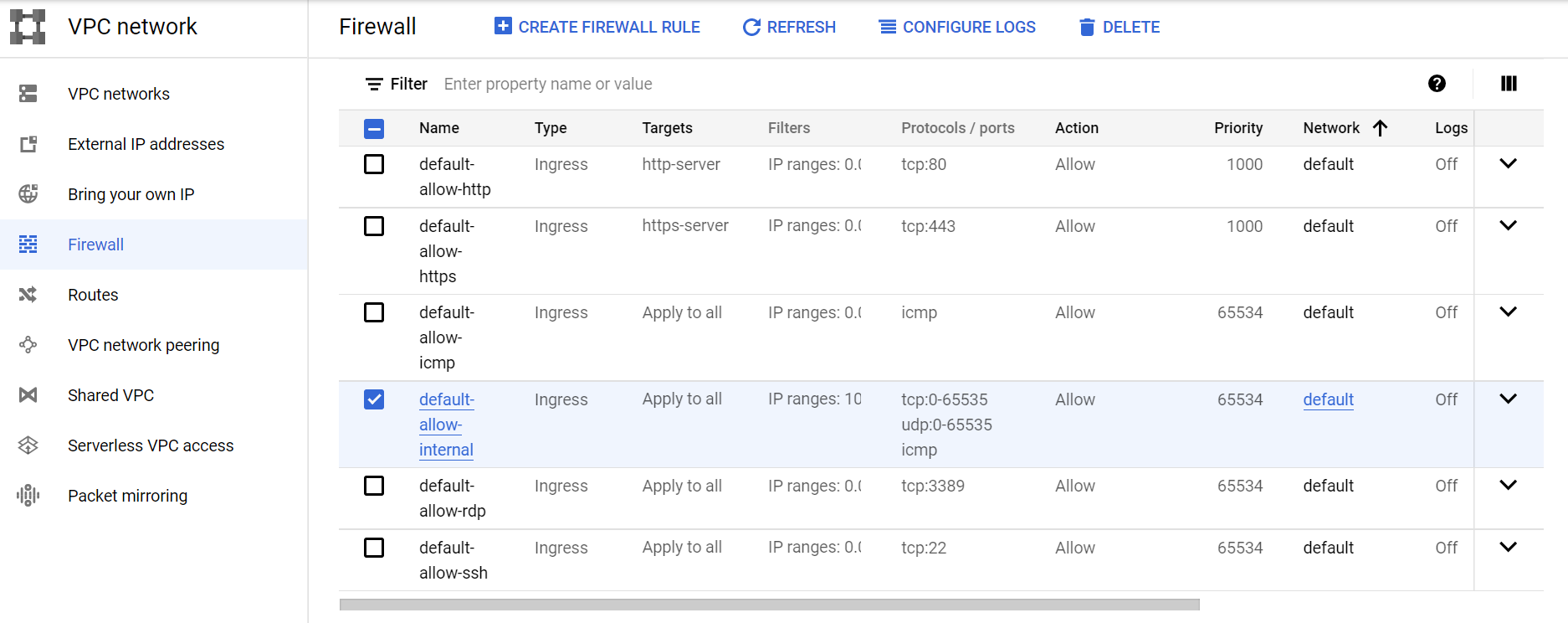 GCP firewall rule